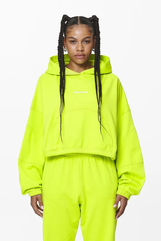Women Pegador Hoodies Skei Logo Oversized Cropped Hoodie Washed Lime Yellow Women Pegador Hoodies Skei Logo Oversized Cropped Hoodie Washed Lime Yellow