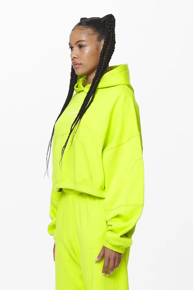 Women Pegador Hoodies Skei Logo Oversized Cropped Hoodie Washed Lime Yellow Women Pegador Hoodies Skei Logo Oversized Cropped Hoodie Washed Lime Yellow