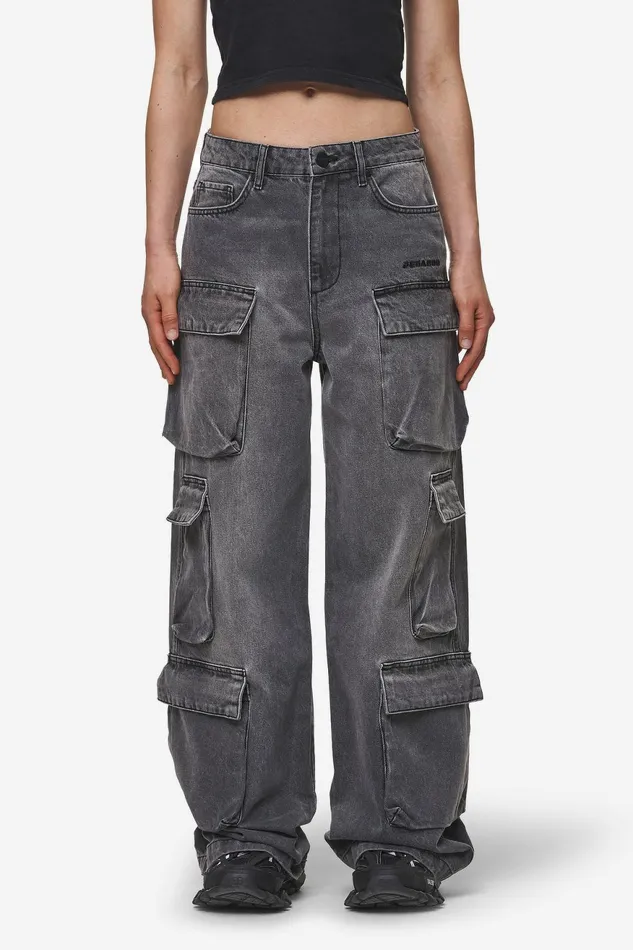 Women Pegador Jeans Leli High Waist Cargo Jeans Washed Deep Grey