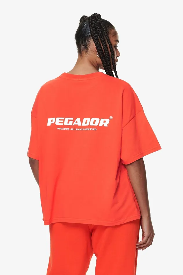 Women Pegador Tees Arendal Logo Heavy Oversized Tee Washed Signal Red