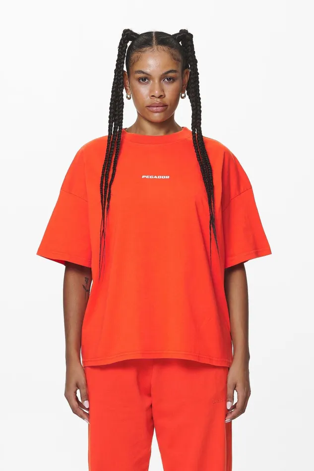 Women Pegador Tees Arendal Logo Heavy Oversized Tee Washed Signal Red Women Pegador Tees Arendal Logo Heavy Oversized Tee Washed Signal Red
