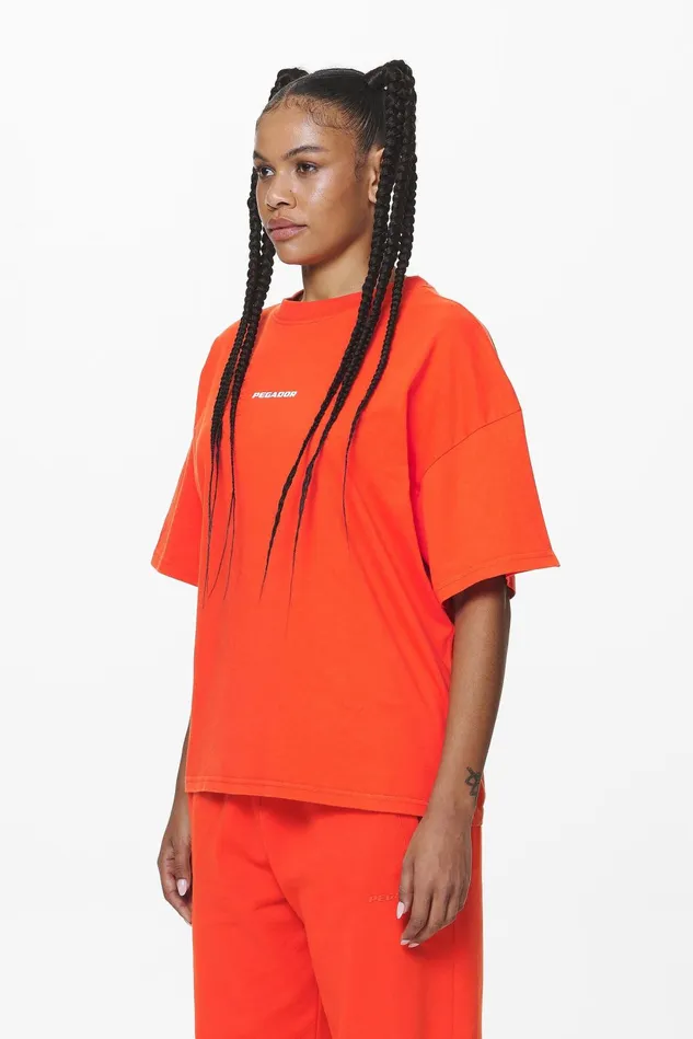 Women Pegador Tees Arendal Logo Heavy Oversized Tee Washed Signal Red Women Pegador Tees Arendal Logo Heavy Oversized Tee Washed Signal Red