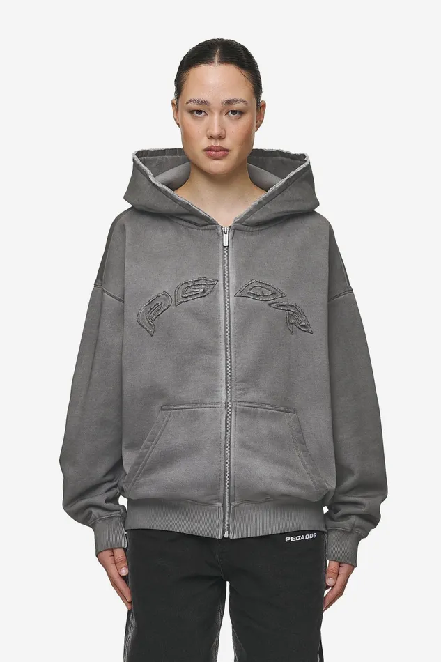 Women Pegador Zip Hoodies Julia Oversized Sweat Jacket Oil Dyed Deep Grey