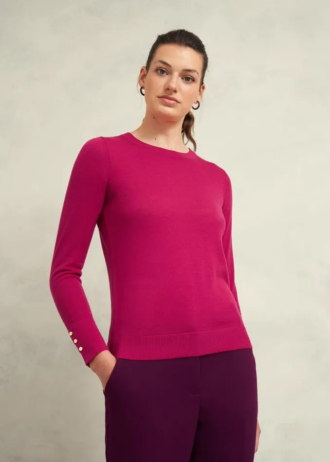 Women Penny Merino Wool Jumper Cranberry Pink Hobbs Jumpers and Cardigans