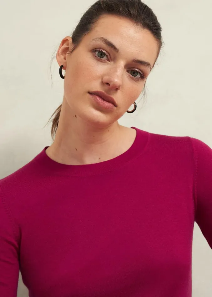Women Penny Merino Wool Jumper Cranberry Pink Hobbs Jumpers and Cardigans