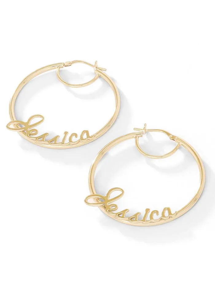 Women Personalized Hoop Earrings In 18K Gold Jessica Simpson Earrings