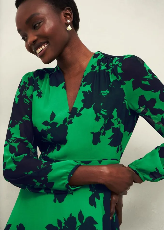 Women Petite Aurora Dress Navy Green Hobbs Dresses and Jumpsuits