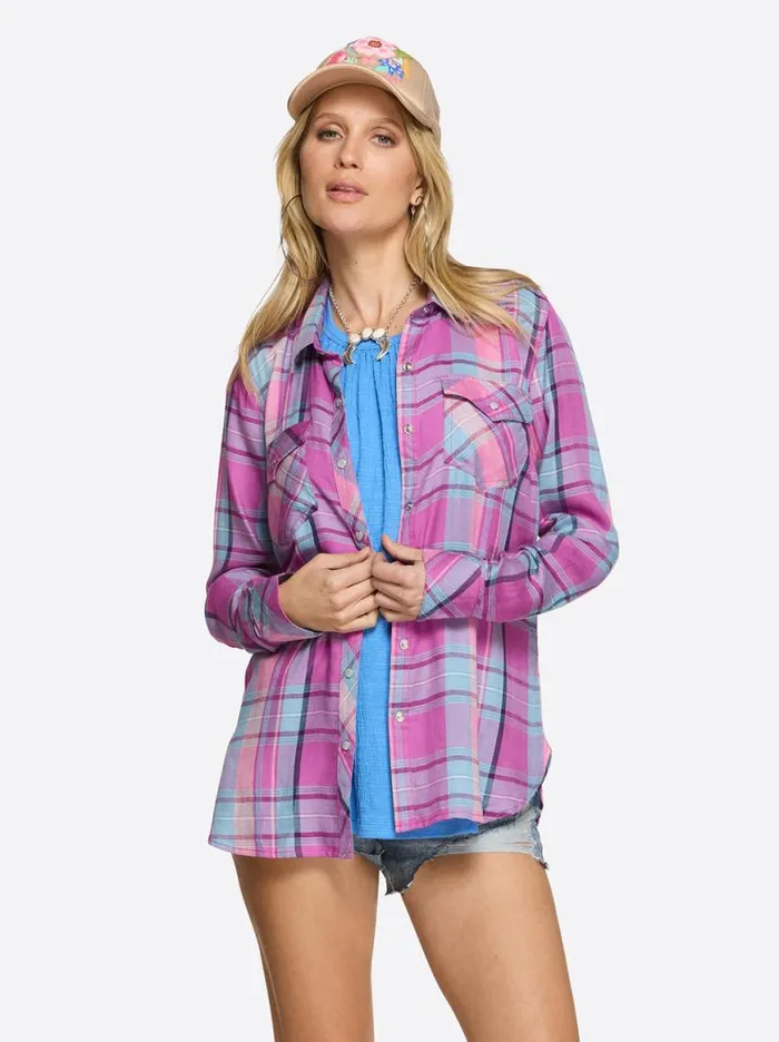 Women Petunia Shirt In Radiant Orchid Plaid Jessica Simpson Denim