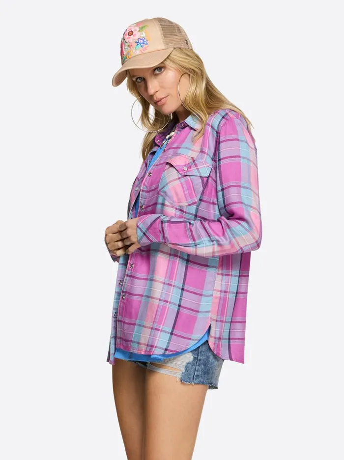 Women Petunia Shirt In Radiant Orchid Plaid Jessica Simpson Denim