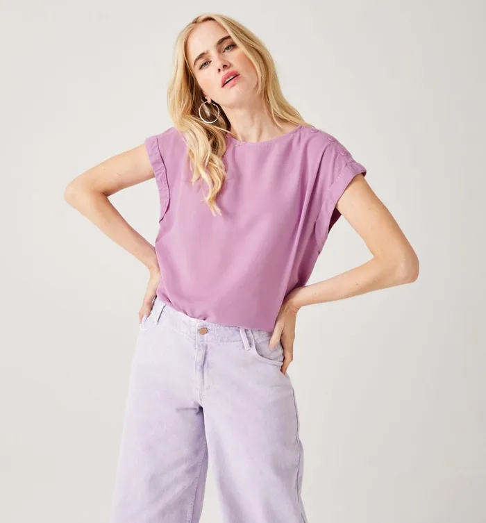 Women Plain Lyocell Top 8211 Lilac Promod Tops