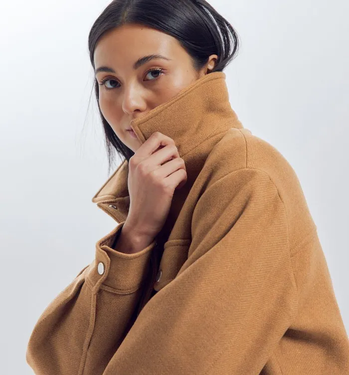 Women Plain Overshirt Jacket 8211 Camel Promod Coats Women Plain Overshirt Jacket 8211 Camel Promod Coats