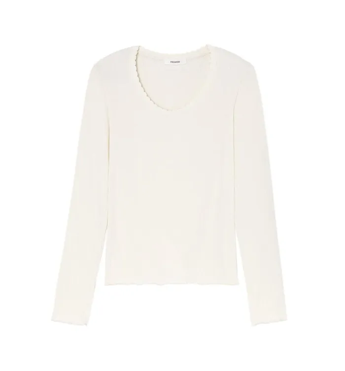 Women Plain Ribbed TShirt 8211 Ecru Promod Tops Women Plain Ribbed TShirt 8211 Ecru Promod Tops