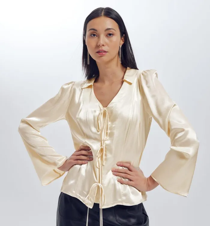 Women Plain Satin Blouse 8211 Beige Promod Shirts And Tunics