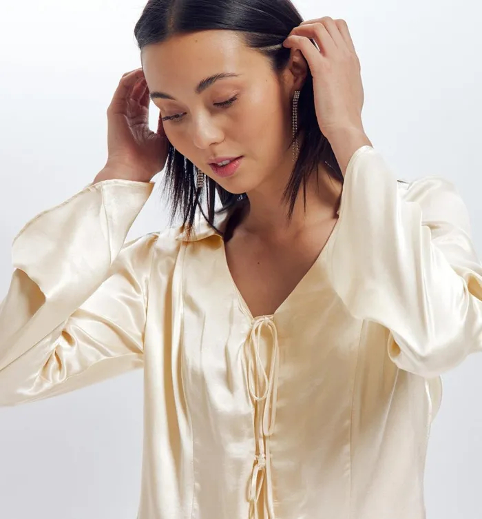 Women Plain Satin Blouse 8211 Beige Promod Shirts And Tunics Women Plain Satin Blouse 8211 Beige Promod Shirts And Tunics