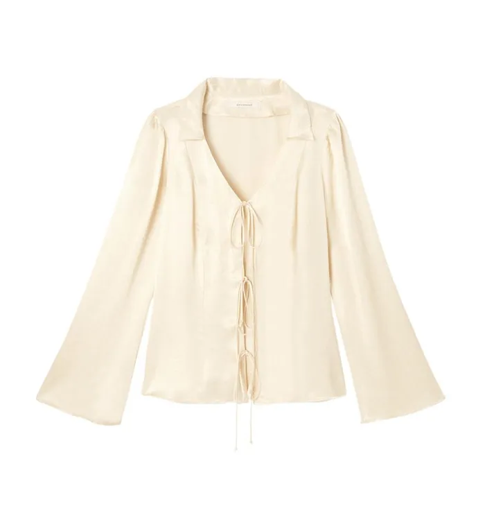 Women Plain Satin Blouse 8211 Beige Promod Shirts And Tunics Women Plain Satin Blouse 8211 Beige Promod Shirts And Tunics