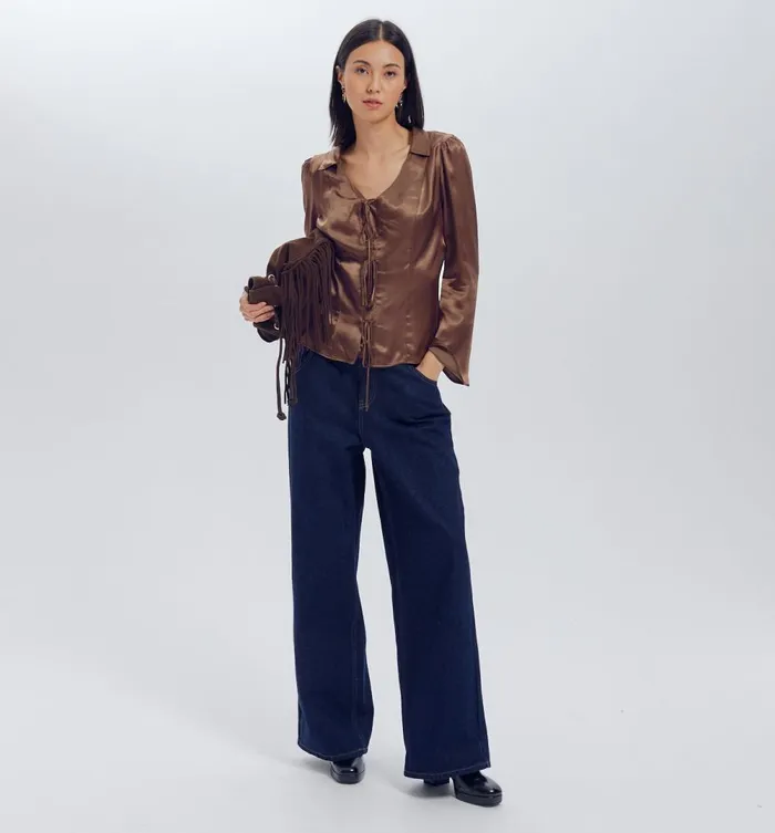 Women Plain Satin Blouse 8211 Soft Chestnut Promod Shirts And Tunics Women Plain Satin Blouse 8211 Soft Chestnut Promod Shirts And Tunics