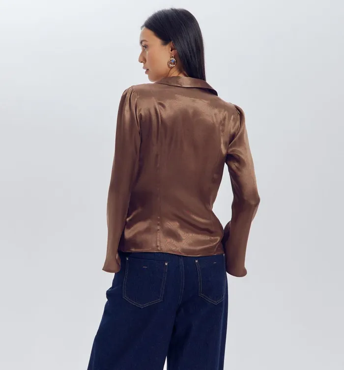 Women Plain Satin Blouse 8211 Soft Chestnut Promod Shirts And Tunics Women Plain Satin Blouse 8211 Soft Chestnut Promod Shirts And Tunics