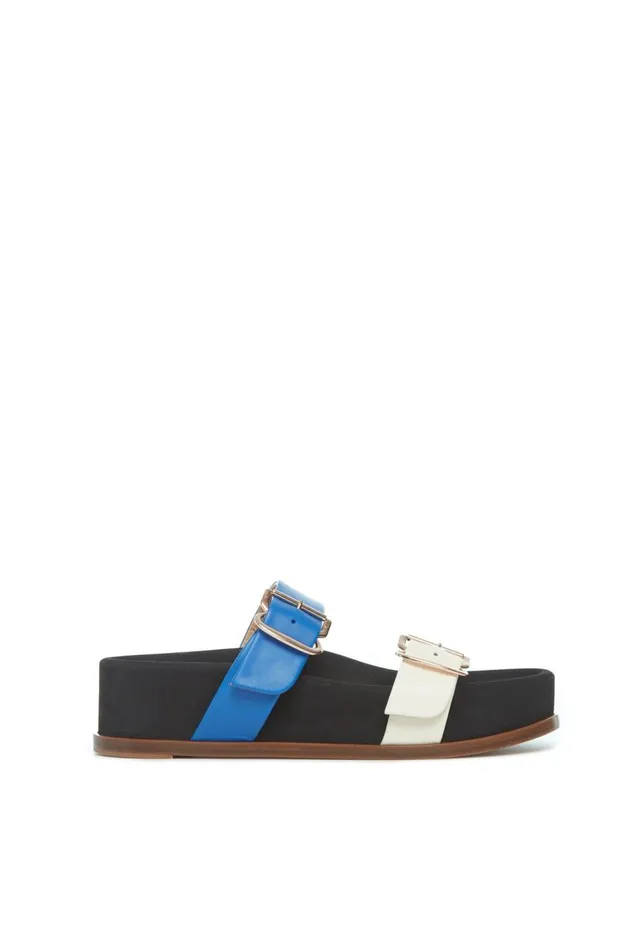 Women Platforms Gabriela Hearst Wren Flat Sandal In Sapphire and Ivory Leather