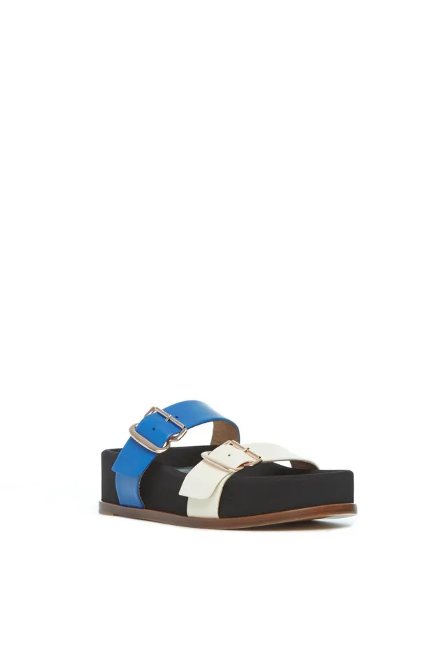 Women Platforms Gabriela Hearst Wren Flat Sandal In Sapphire and Ivory Leather