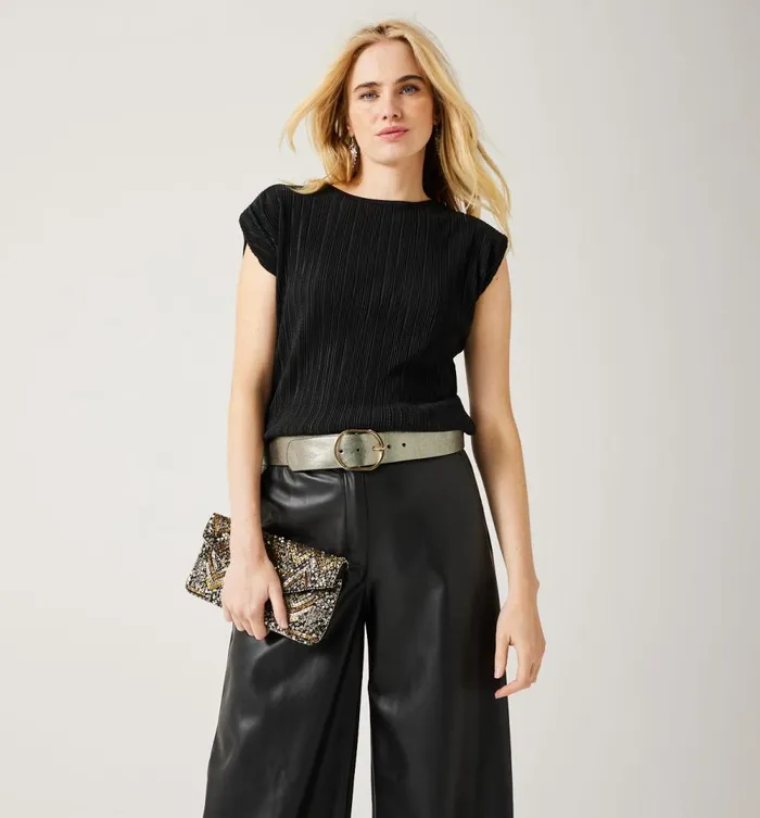 Women Pleated Top With Pad Shoulders 8211 Black Promod Tops
