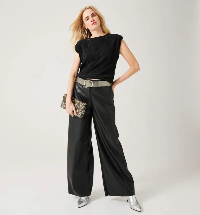 Women Pleated Top With Pad Shoulders 8211 Black Promod Tops Women Pleated Top With Pad Shoulders 8211 Black Promod Tops