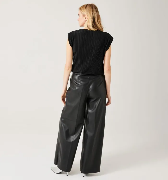Women Pleated Top With Pad Shoulders 8211 Black Promod Tops Women Pleated Top With Pad Shoulders 8211 Black Promod Tops