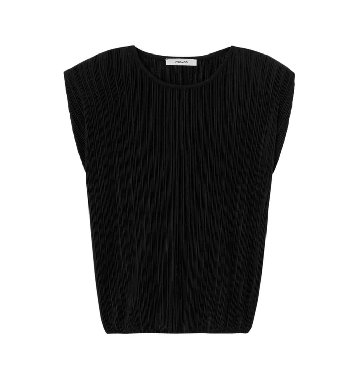 Women Pleated Top With Pad Shoulders 8211 Black Promod Tops Women Pleated Top With Pad Shoulders 8211 Black Promod Tops