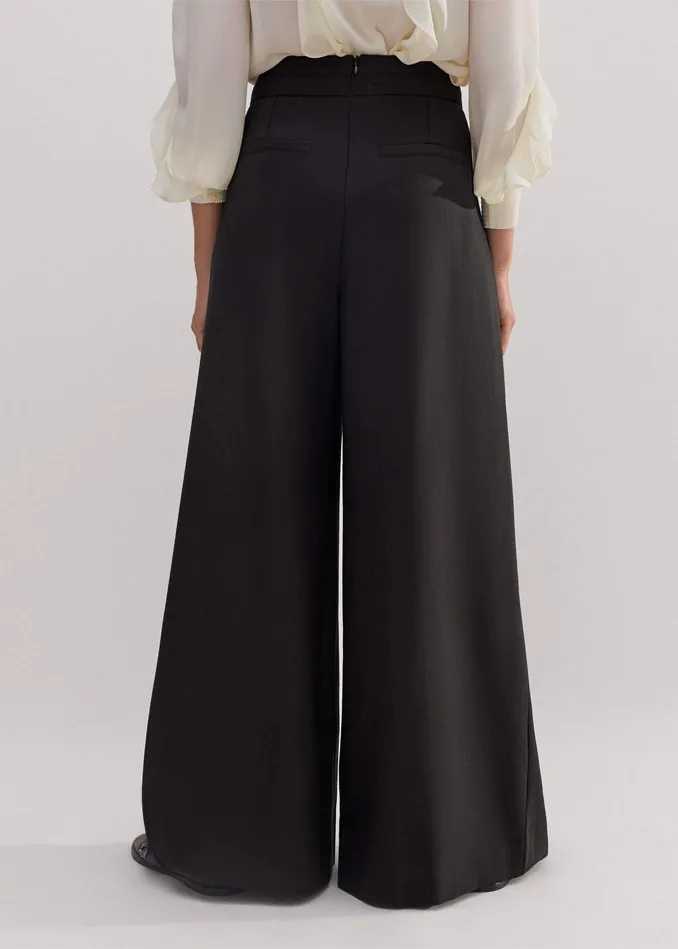 Women Pleated Ultra WideLeg Pant Black MEEM