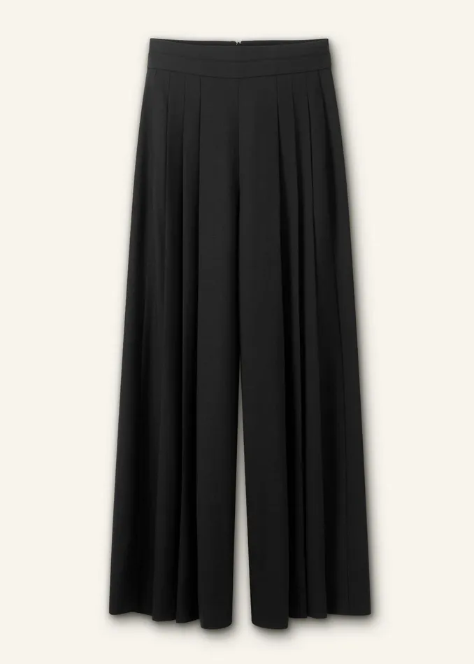 Women Pleated Ultra WideLeg Pant Black MEEM