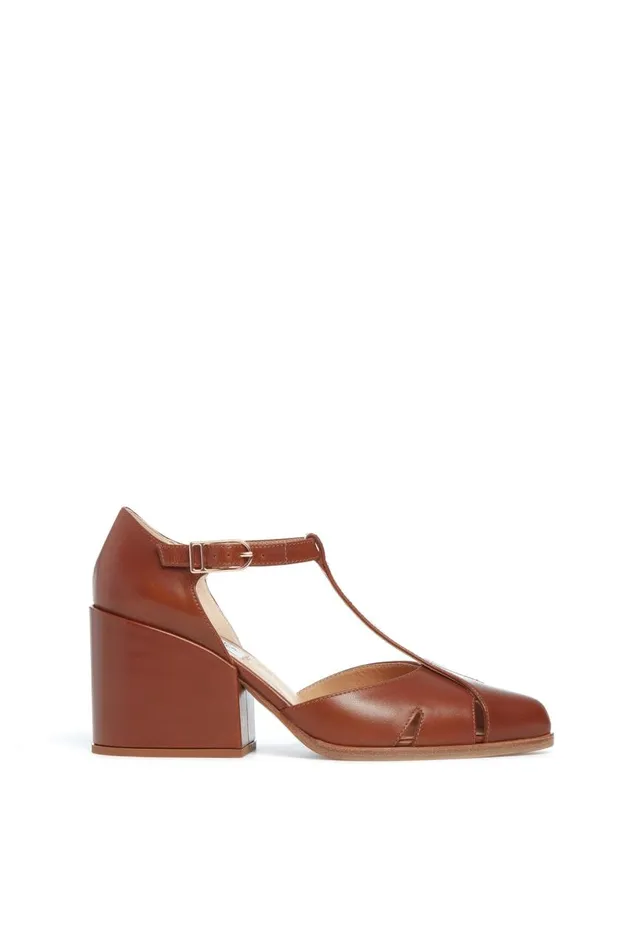 Women Pumps Gabriela Hearst Hawes TStrap Heel In Cognac Leather