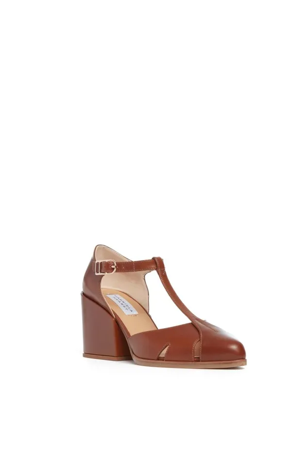 Women Pumps Gabriela Hearst Hawes TStrap Heel In Cognac Leather