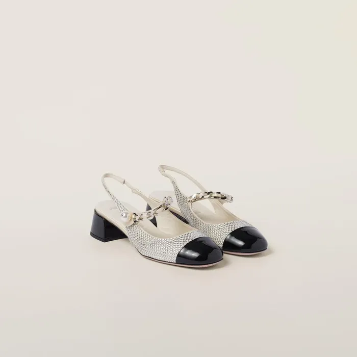 Women Pumps Miu Miu Satin And Crystal Slingback Pumps Ivoryblack