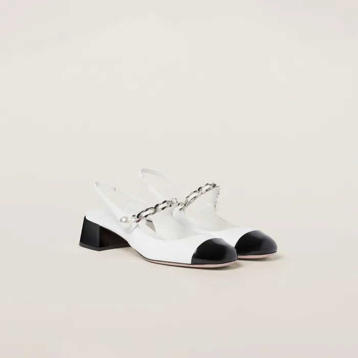 Women Pumps Miu Miu Twotone Patent Leather Slingback Pumps Whiteblack