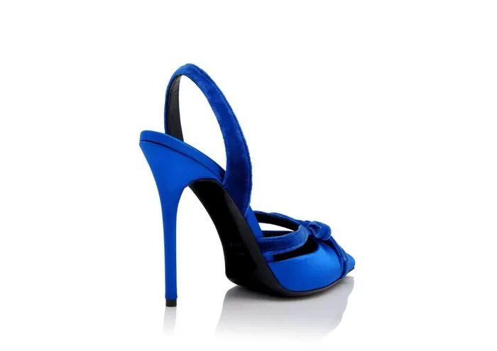 Women Pumps Tom Ford Satin And Velvet Bow Slingback Electric Blue Women Pumps Tom Ford Satin And Velvet Bow Slingback Electric Blue