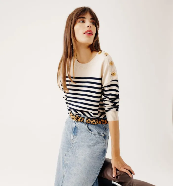 Women Pure Wool Jumper 8211 Ecru Stripes Promod Jumpers And Cardigans