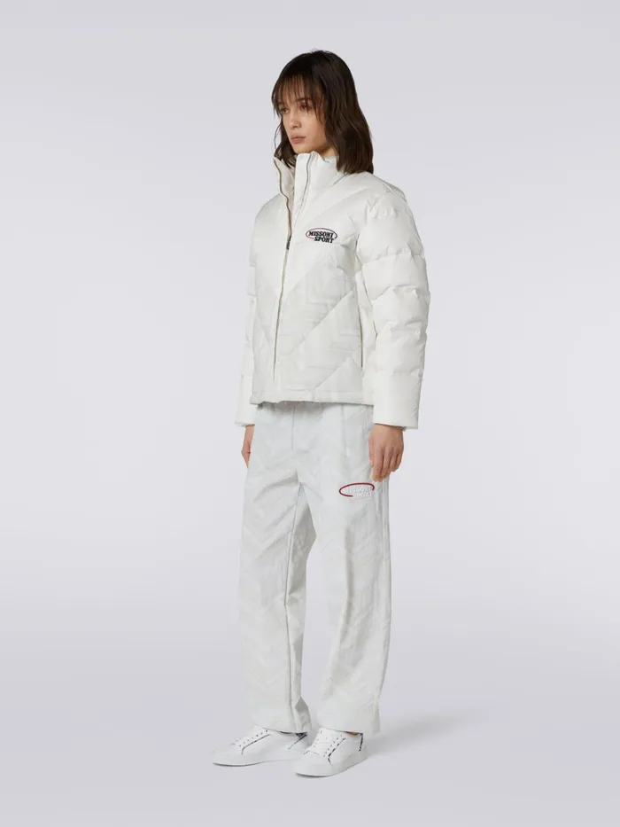 Women Quilted Jacket With Chevron Inserts And Logo White Missoni Sport Women Quilted Jacket With Chevron Inserts And Logo White Missoni Sport