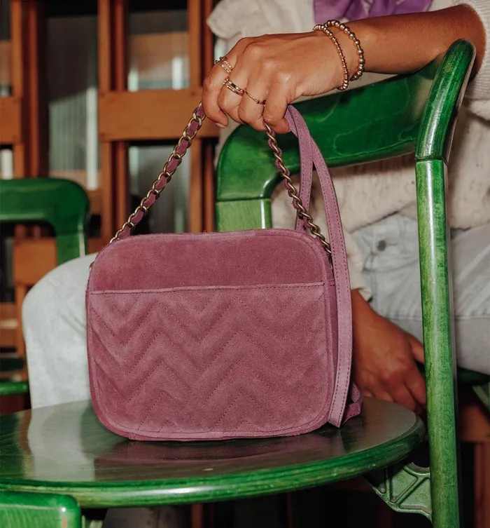 Women Quilted Suede Bag 8211 Bordeaux Red Promod Bags