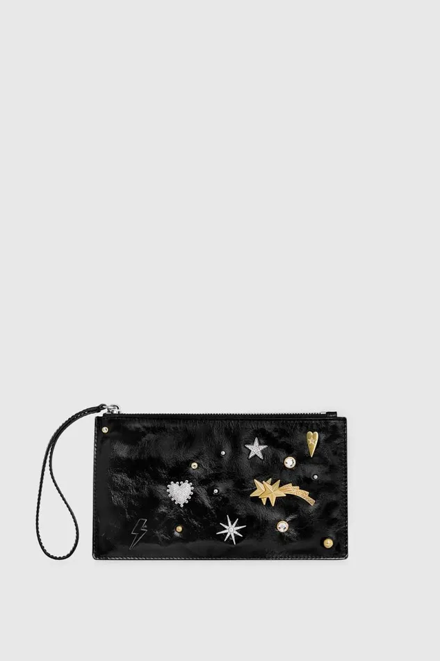 Women Rebecca Minkoff Clutches Medium Celestial Studded Pouch Black