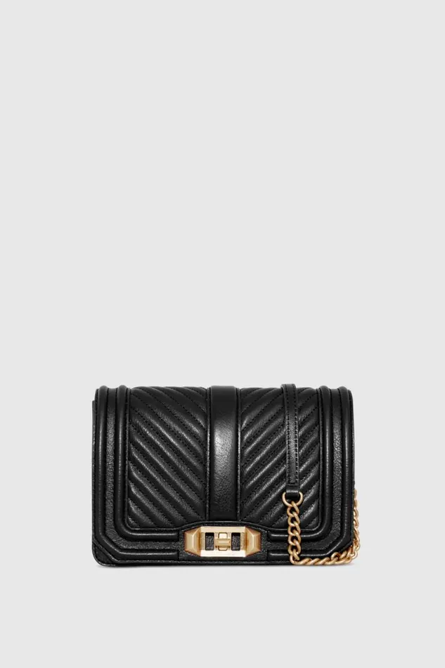 Women Rebecca Minkoff Crossbody Bags Chevron Quilted Small Love Crossbody Blacklight Gold
