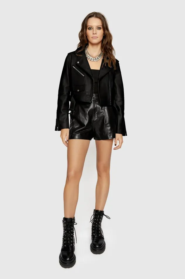 Women Rebecca Minkoff Outerwear Cropped Jett Moto Jacket Black