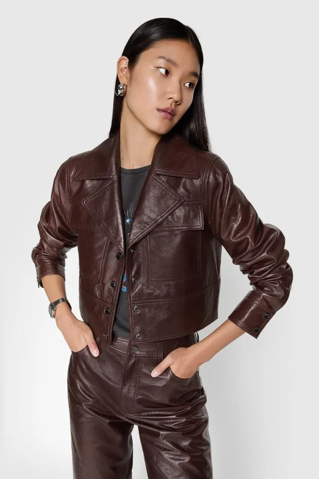 Women Rebecca Minkoff Outerwear Ryder Cropped Leather Jacket Chestnut