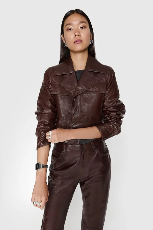 Women Rebecca Minkoff Outerwear Ryder Cropped Leather Jacket Chestnut Women Rebecca Minkoff Outerwear Ryder Cropped Leather Jacket Chestnut