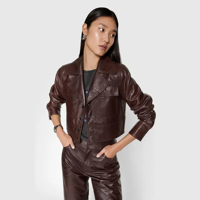 Women Rebecca Minkoff Outerwear Ryder Cropped Leather Jacket Chestnut Women Rebecca Minkoff Outerwear Ryder Cropped Leather Jacket Chestnut