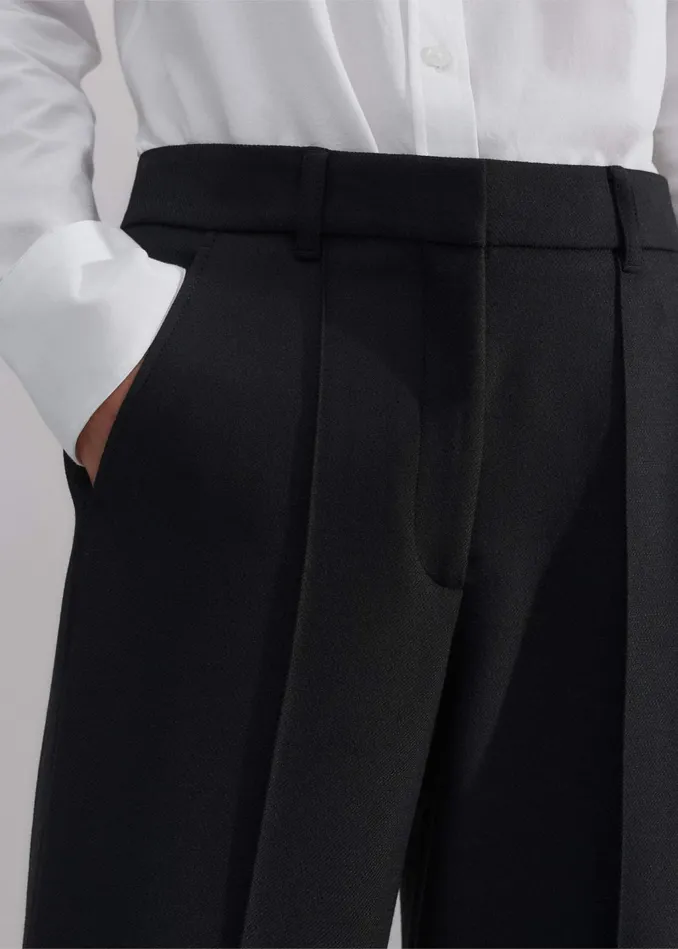 Women RegularLength Button Hem WideLeg Pant Black MEEM