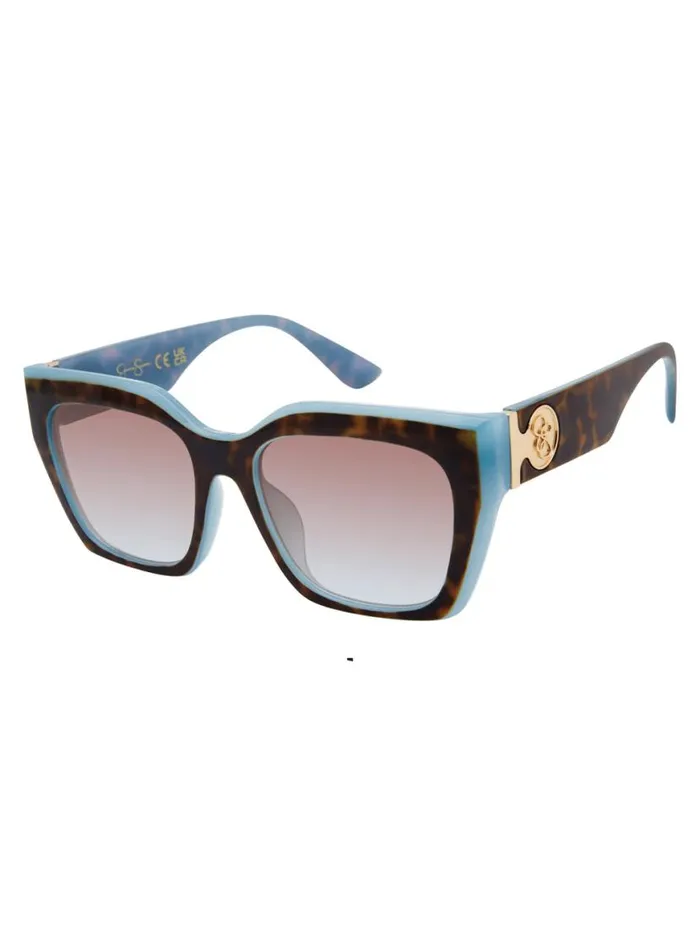 Women Retro Two Tone Cat Eye Sunglasses In Tortoise and Blue Jessica Simpson Sunglasses