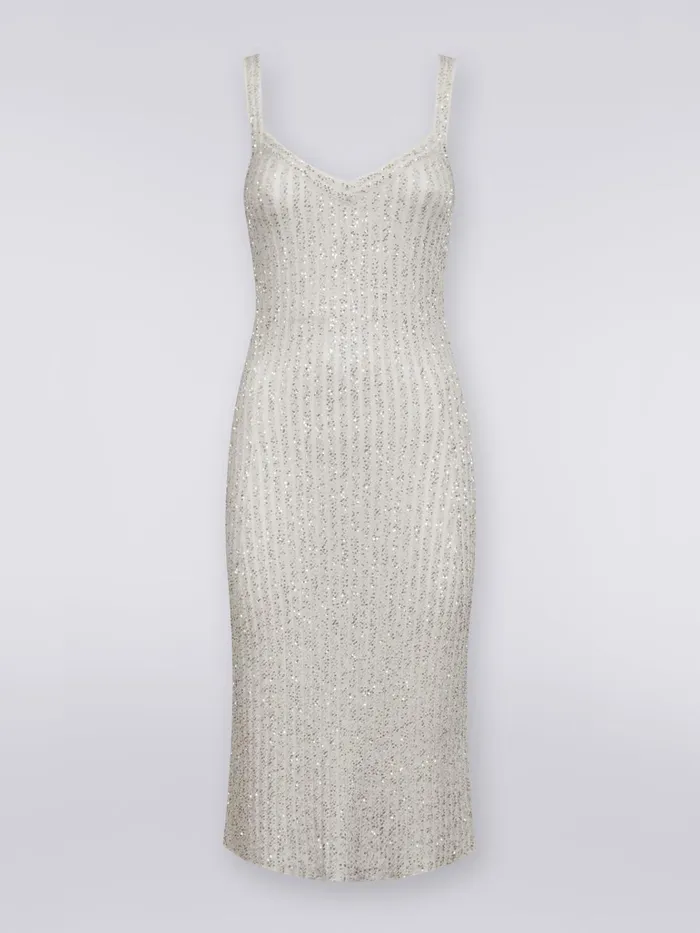 Women Ribbed Viscose Blend Dress With Sequins White Missoni Dresses