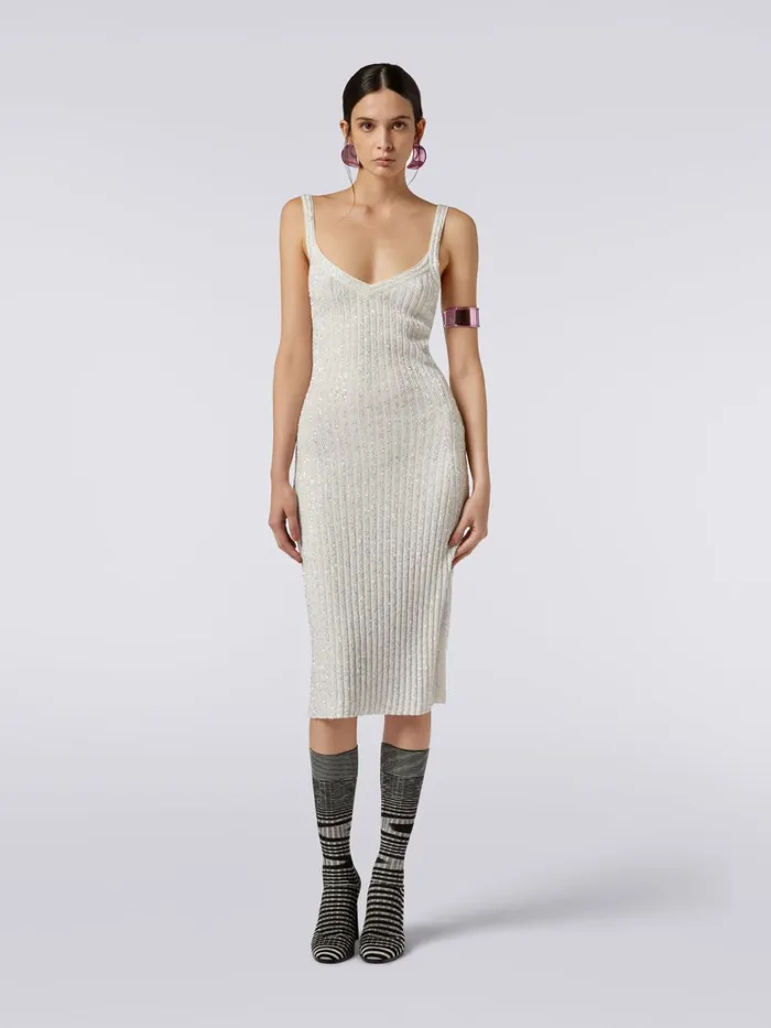 Women Ribbed Viscose Blend Dress With Sequins White Missoni Dresses Women Ribbed Viscose Blend Dress With Sequins White Missoni Dresses