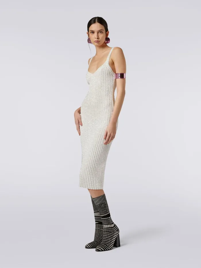 Women Ribbed Viscose Blend Dress With Sequins White Missoni Dresses Women Ribbed Viscose Blend Dress With Sequins White Missoni Dresses