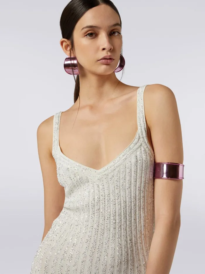 Women Ribbed Viscose Blend Dress With Sequins White Missoni Dresses Women Ribbed Viscose Blend Dress With Sequins White Missoni Dresses
