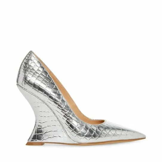 Women RIVAL SILVER CROCODILE Silver Croco Steve Madden Heels